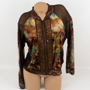 Piano Multicolor Brown Velvet and Lace Long Sleeves Sweatshirt size XL